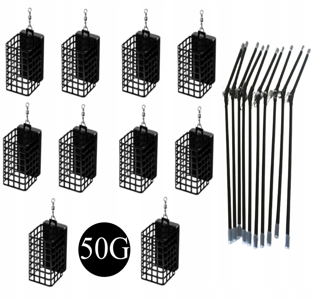 Zestaw 10x Koszyk Zanętowy 50g 10 Rurek Grunt