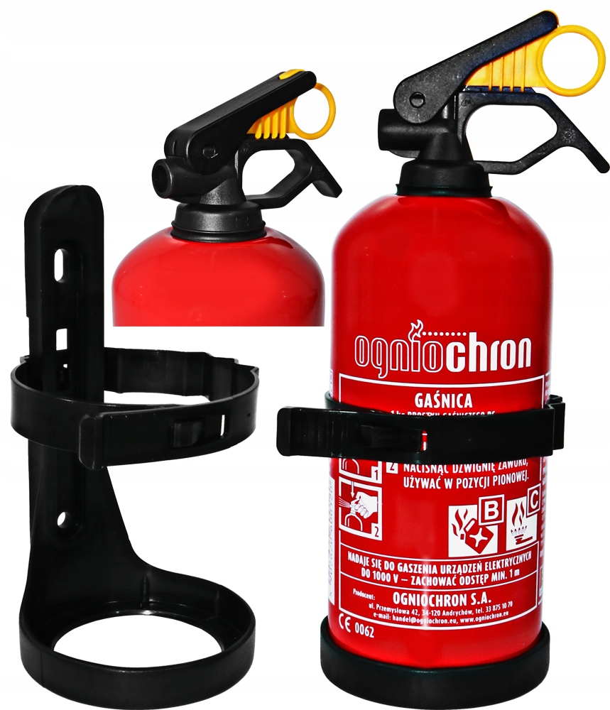 GAŚNICA SAMOCHODOWA PROSZKOWA UCHWYT BC 1kg BHP WIESZAK 2024 5 LAT OGNIOCHR