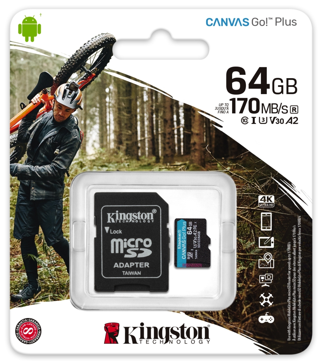

Kingston 64 Gb micro Sd XC C10 UHS-3 V30 A2 170MBs