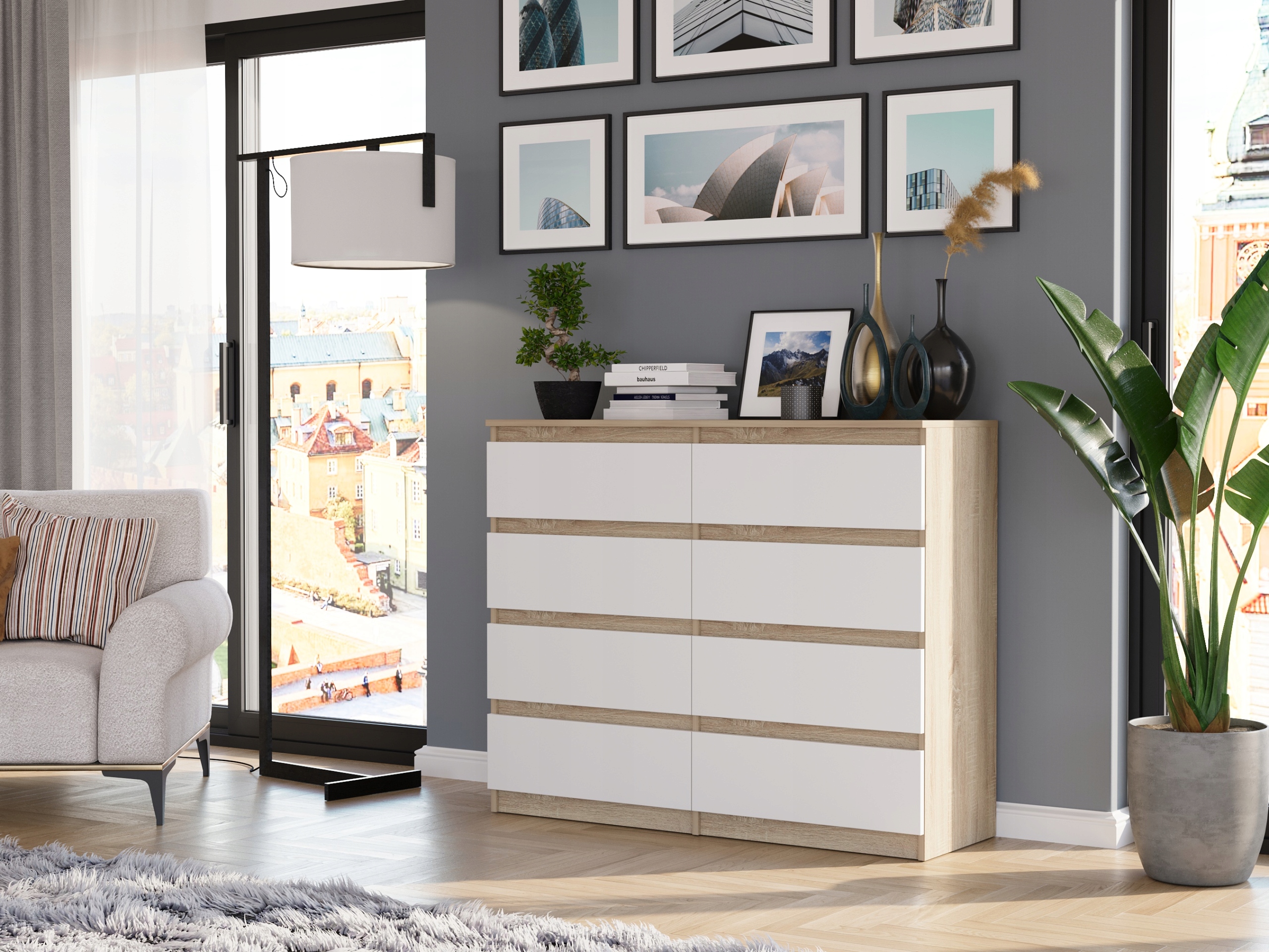 Nowoczesna KOMODA 120 SZAFKA 8 SZUFLAD R-120-S8 MIX SONOMA