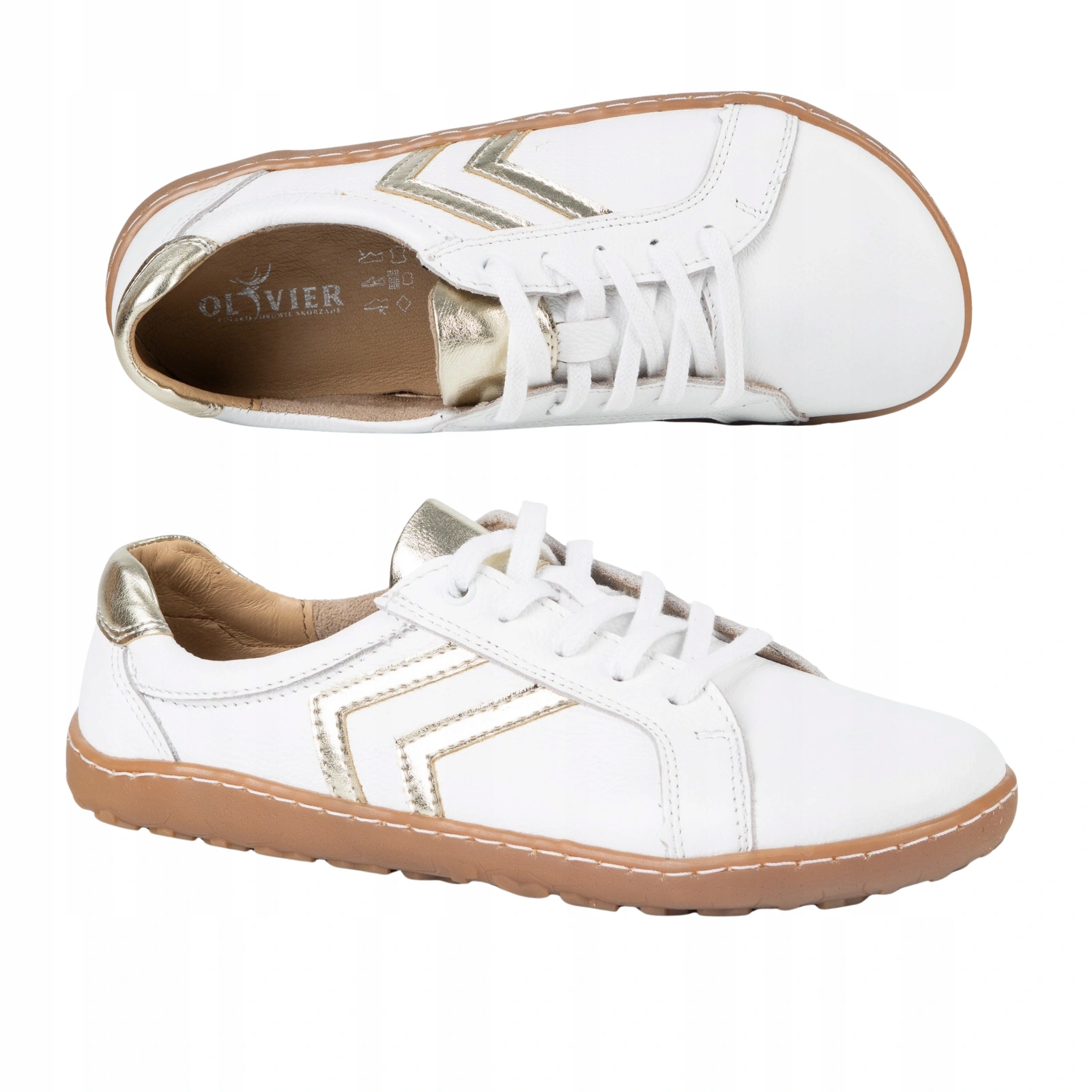 Dámské barefoot boty Olivier 115MP kožené polobotky bílé se zlatem 41