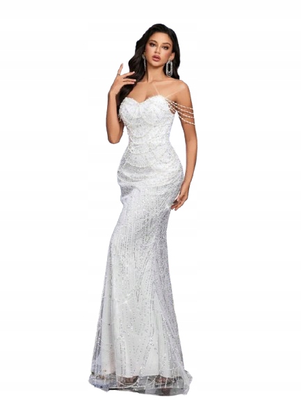 Shein Bílé Šaty S Perličkami A Odhalenými Rameny M 1JH