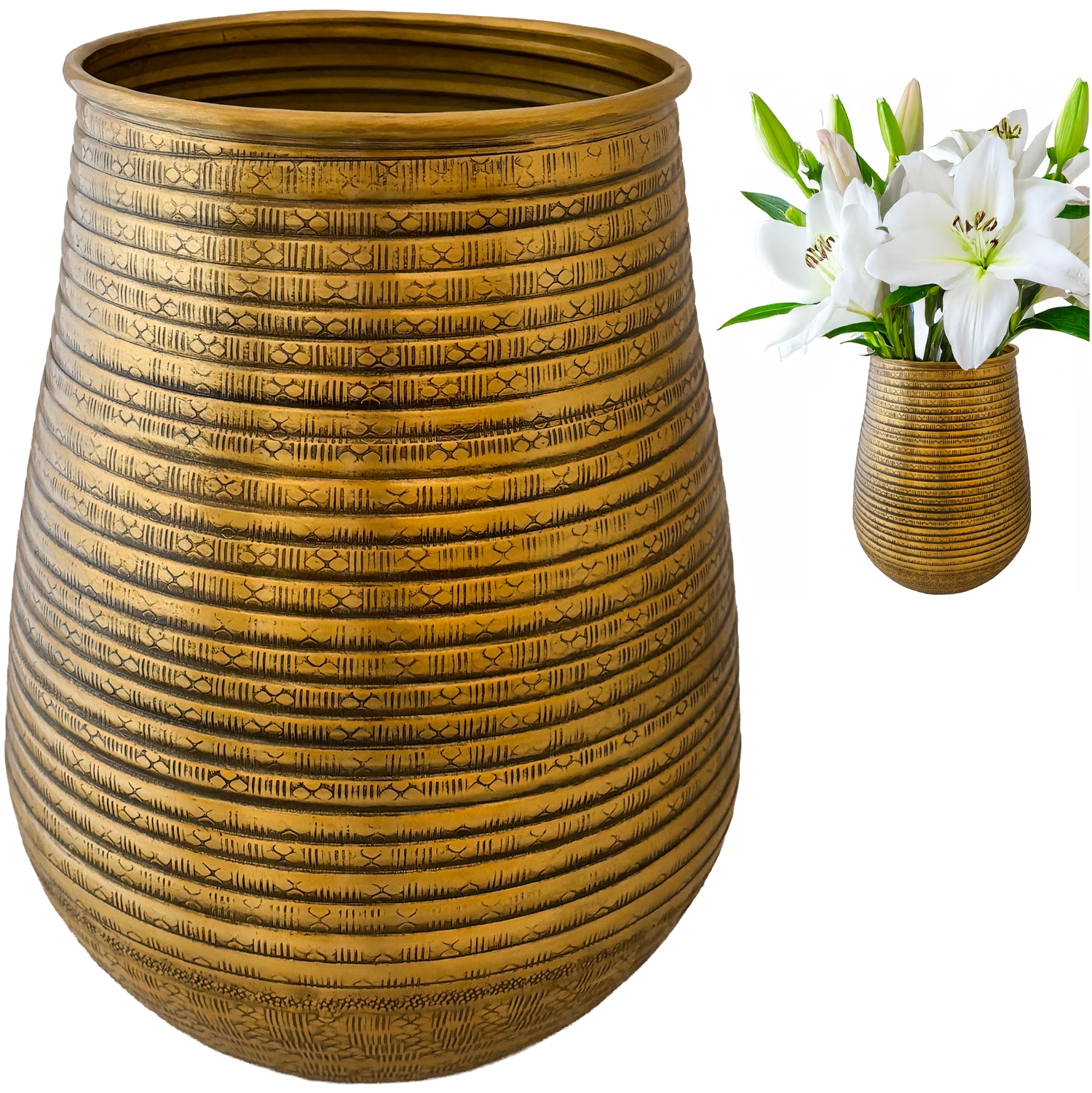 Velká Zlatá Kovová Váza Na Květiny Kytice 21 cm loft těžká do obývacího pokoje domu