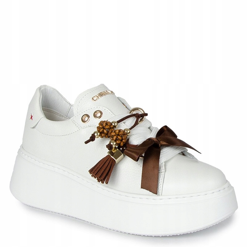 Chebello 4979 Bílé Kožené Tenisky S Ozdobou 37