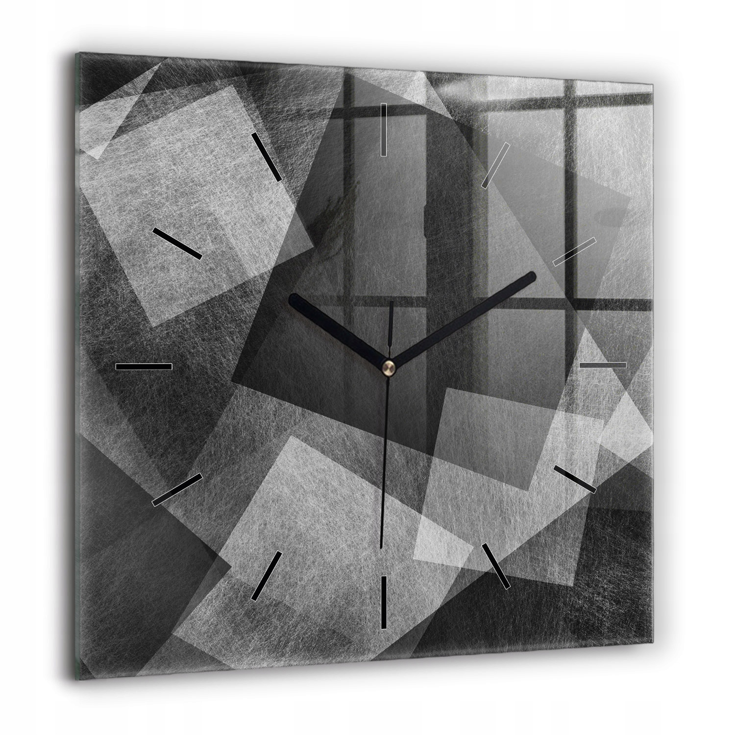 Závěsný čtvercový skleněný hodinový stroj s grafikou Geometrická abstrakce 60x60 cm