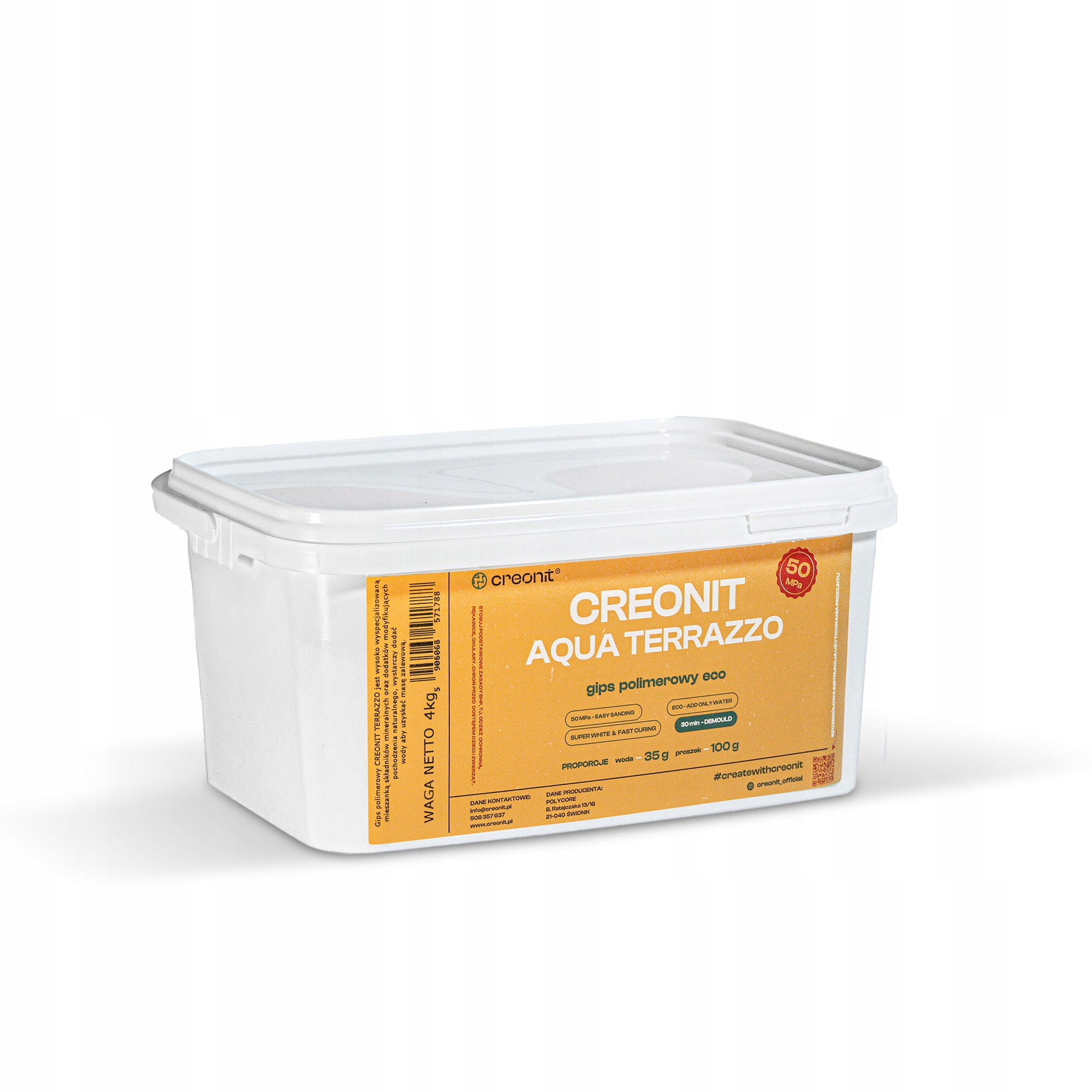 Polymerační sádra Creonit Aqua Terrazzo 50MPa Bílý Tvrdý 4kg