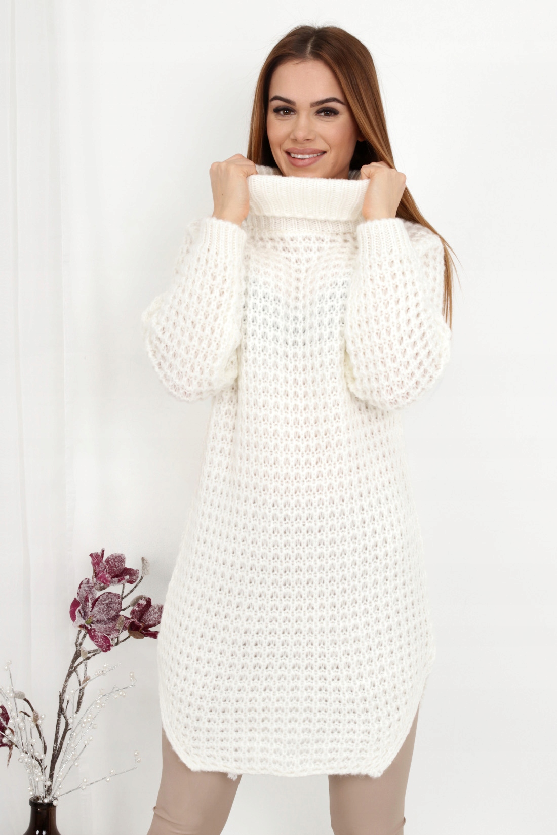 SWETER TUNIKA GOLF CIEPŁY UNI ECRU 2235 Marka inna