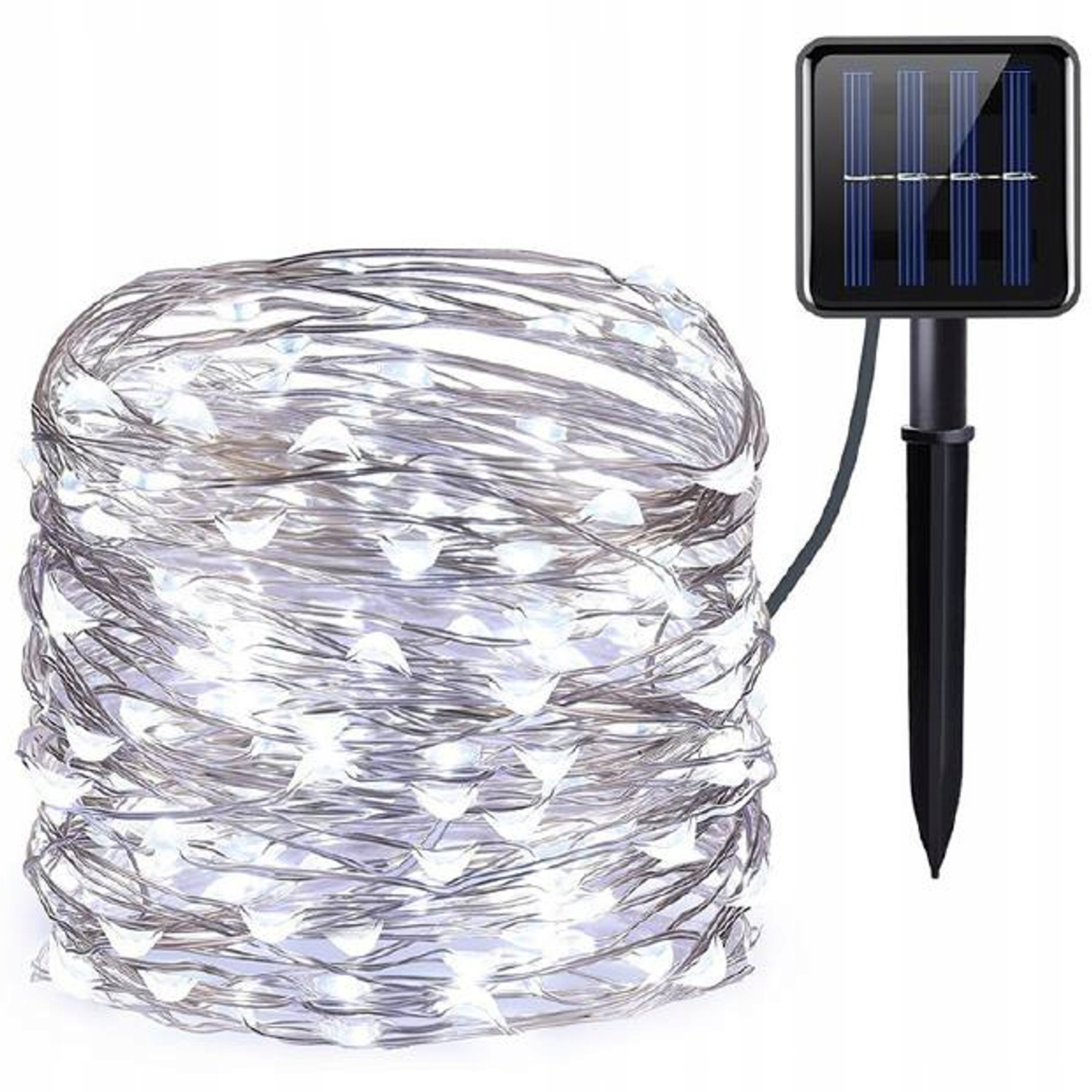 

Lampki solarne choinkowe sznur 100 Led zimne białe