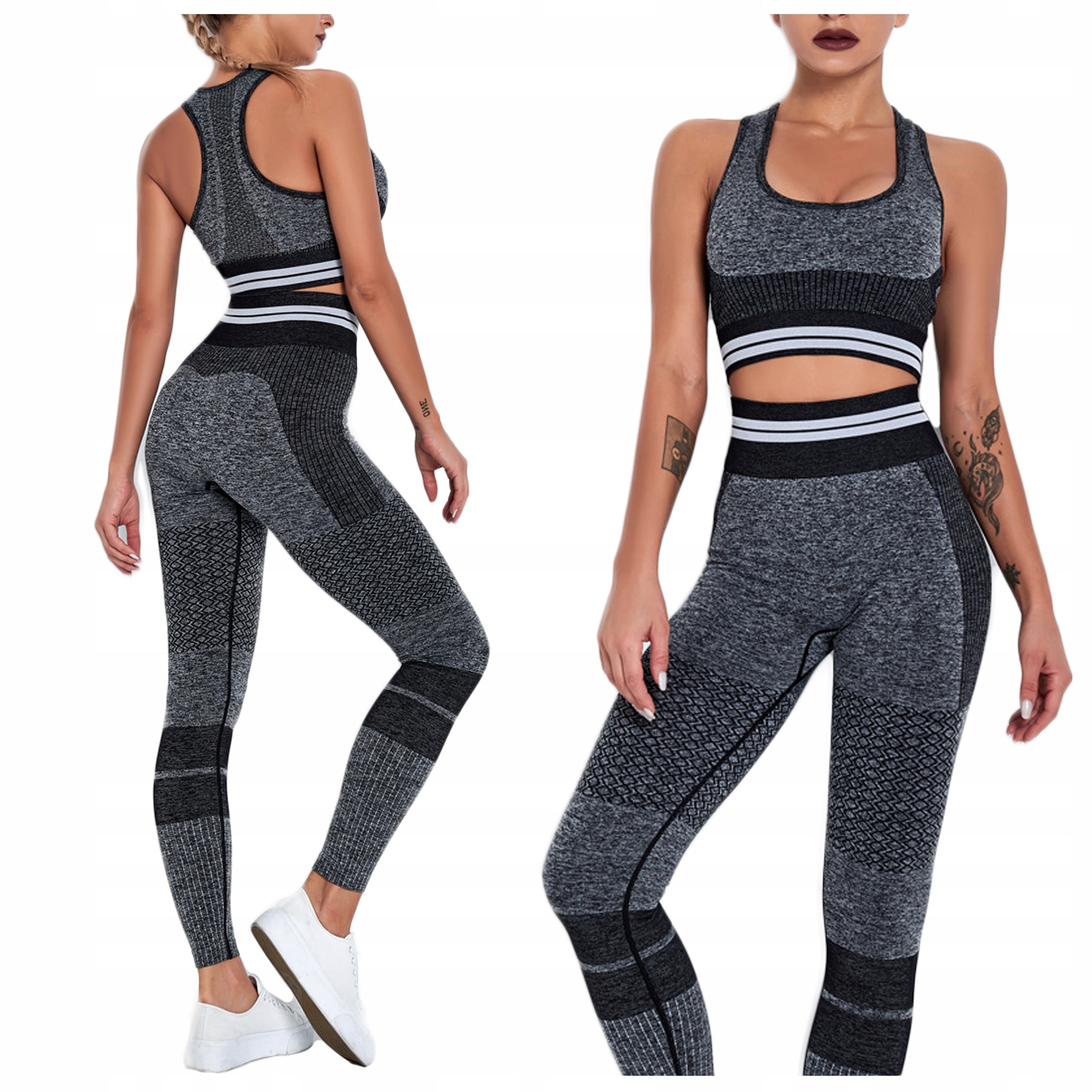 Komplet fitness Sportowy top legginsy bezszwowe M