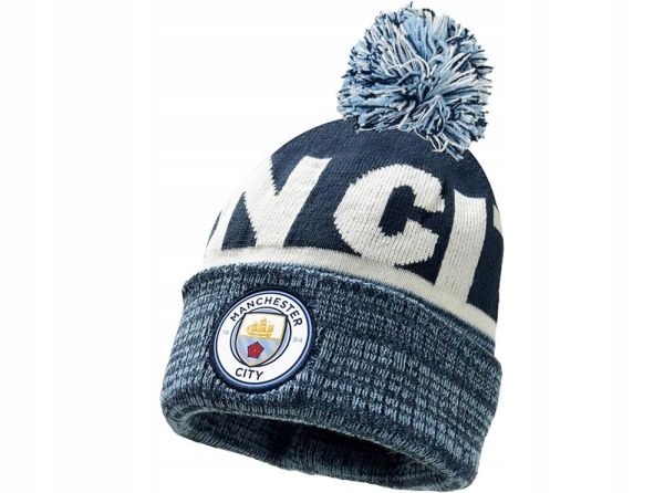 Manchester City Czapka Zimowa Z Pomponem Oryginalna