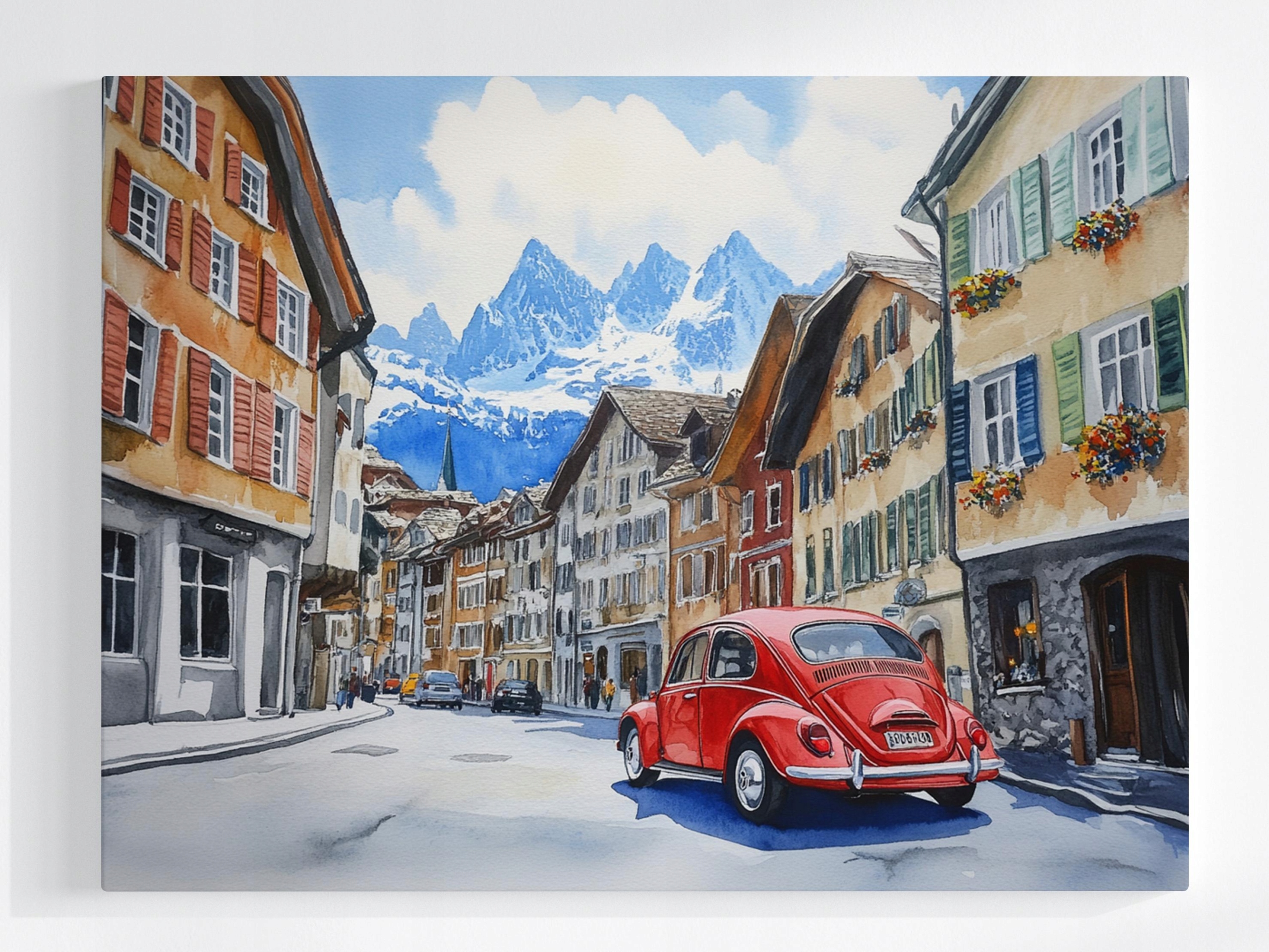 Obraz Na Plátně Canvas Město Alpy Hory Auto Oldtimer 80x60