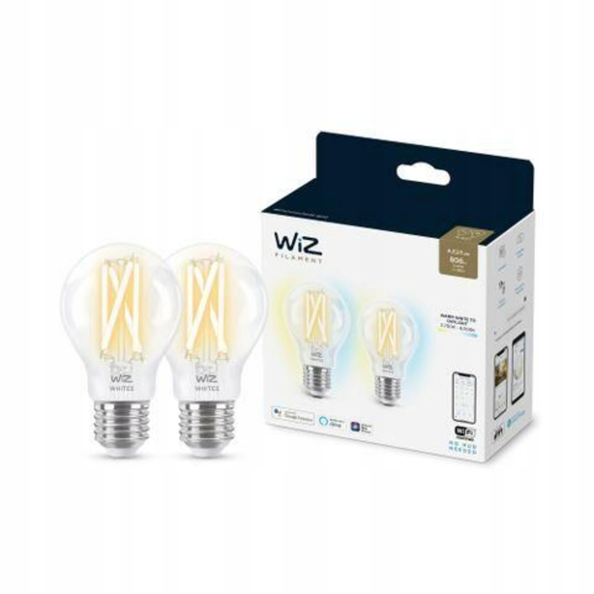 WiZ Set 2x Led žárovka E27 A60 Filmant 7W (60W) 806lm 2700-6500K IP20, stmí
