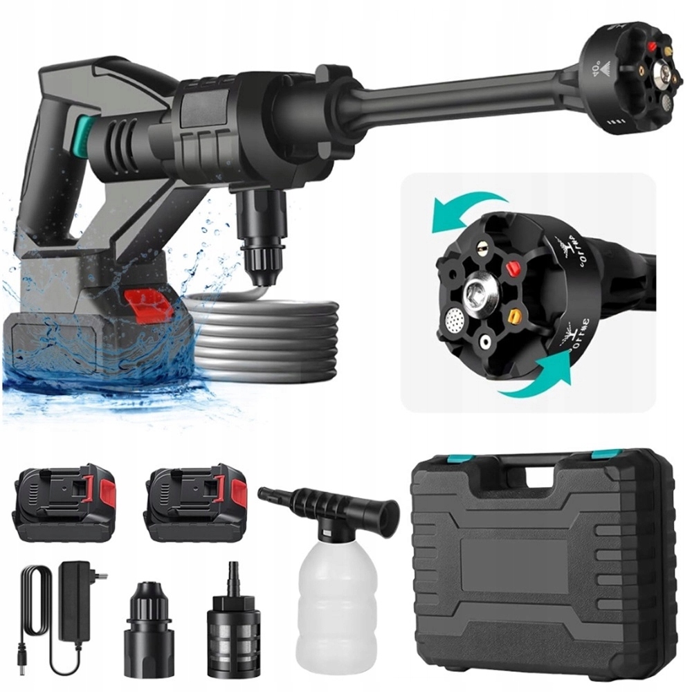 Bezdrátová Tlaková Myčka 55 Barů, Sada 6V1, Akumulátorová, Snadná Obsluha