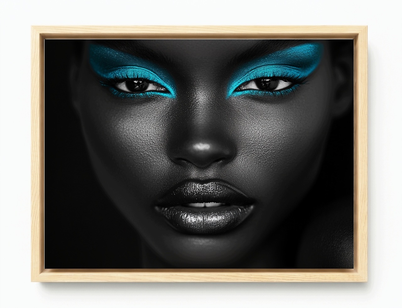 Obraz Rám American Box Portret Žena Tvár Makro Foto Neon Tyrkysová 80x60