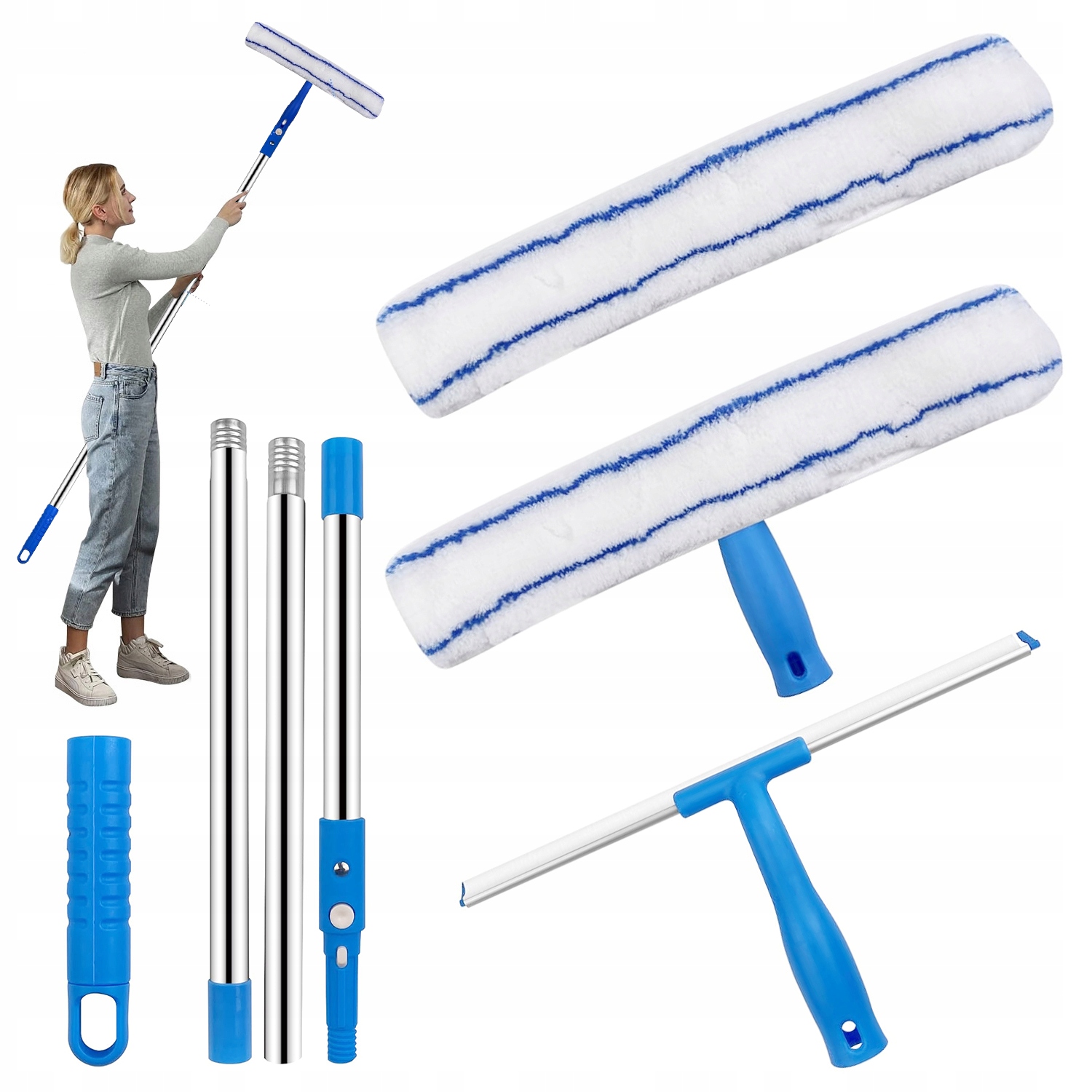 Levně Teleskopická Myčka Na Okna 1.2 M, Mop, Stahovák Šmouh Na Sklo, Dlouhá Sada