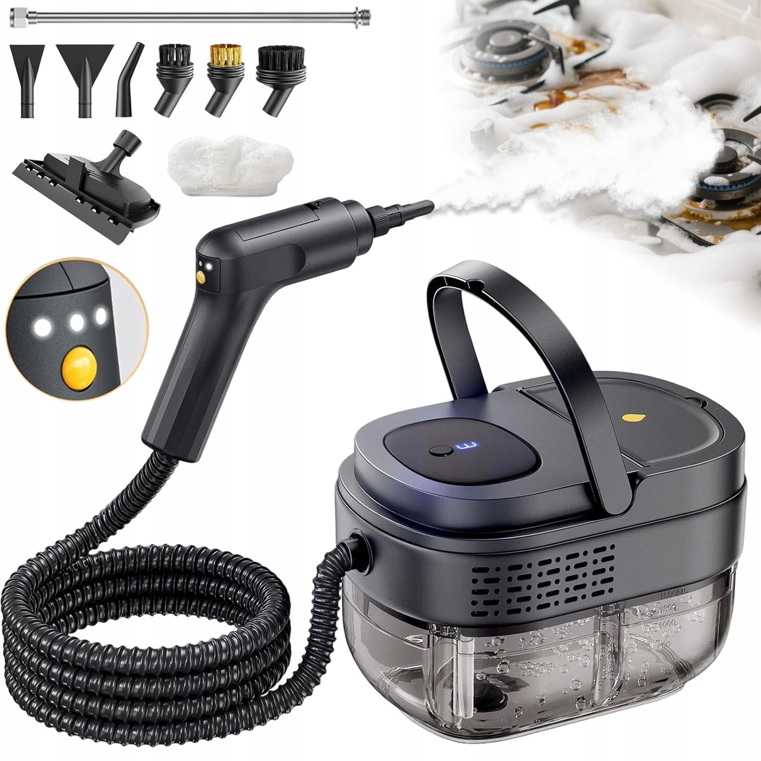 Parní Čistič 2500 W, Parní Čištění S 3 Rychlostmi 7 Nástavců, 1600 ML, Silný
