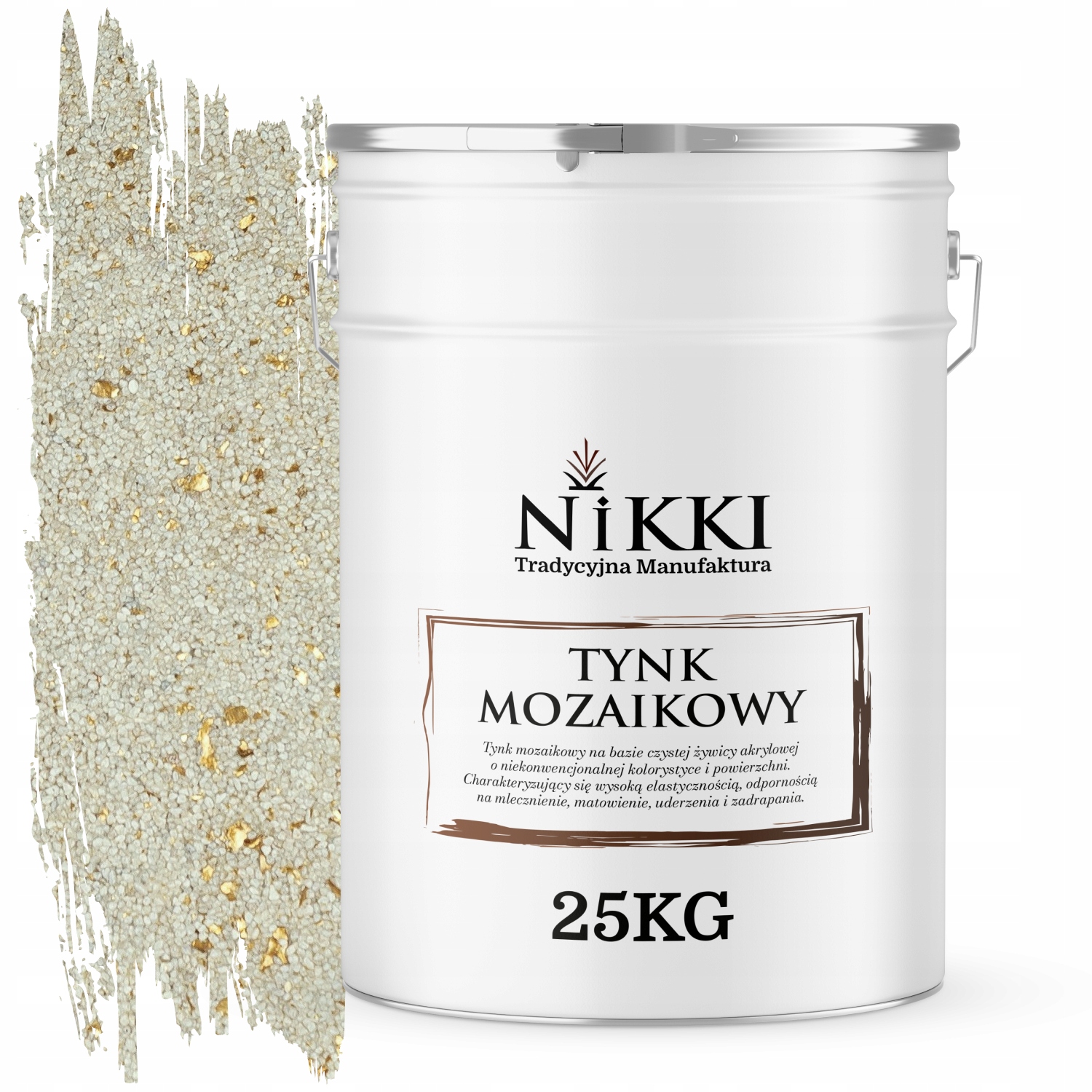 Tynk Mozaikowy Żywiczny 25KG Wewnętrzny Zewnętrzny Biały Ze Złotą Miką M08
