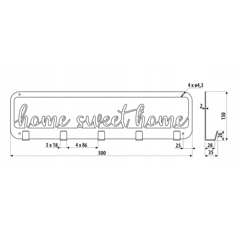 Wieszak ścienny na ubrania Szerokość 500 mm