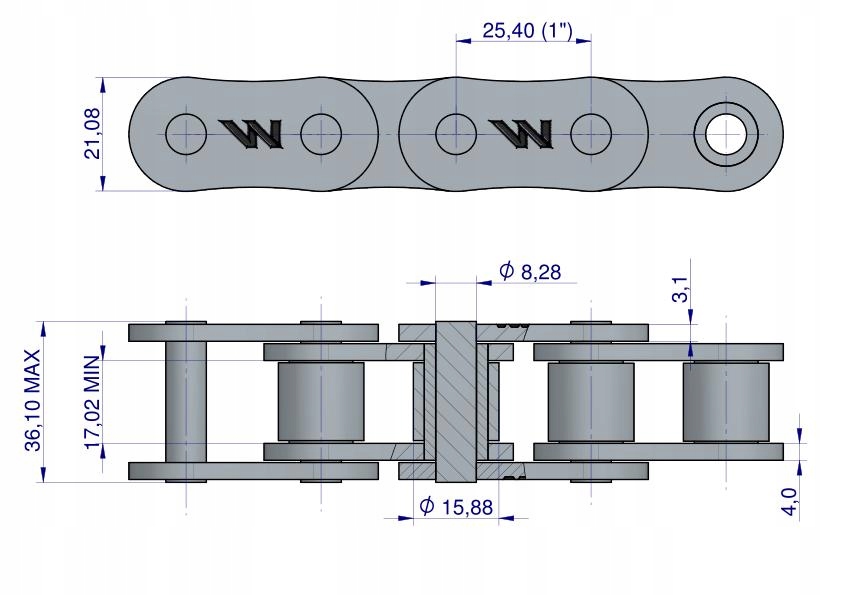 Łańcuch rolkowy 16B-1 (R1 1) 5 m Waryński Producent części Granit