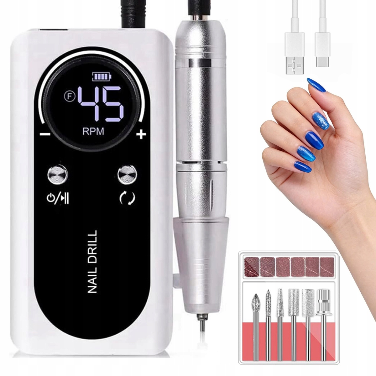 Bruska na nehty Hybridní bezdrátová se stanicí sada frézek