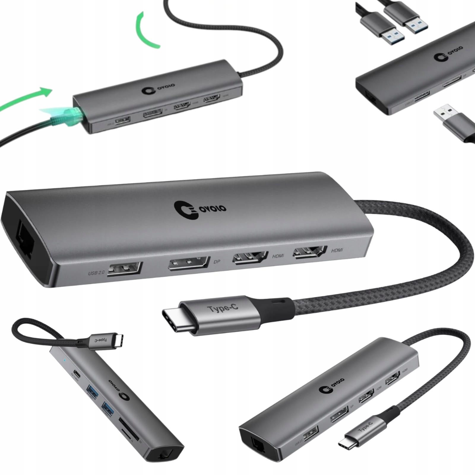 Dvojitý Usb-c monitor pro Ultrabook 2xHDMI 4K Sd Pd 100W RJ45 adaptér 8v1