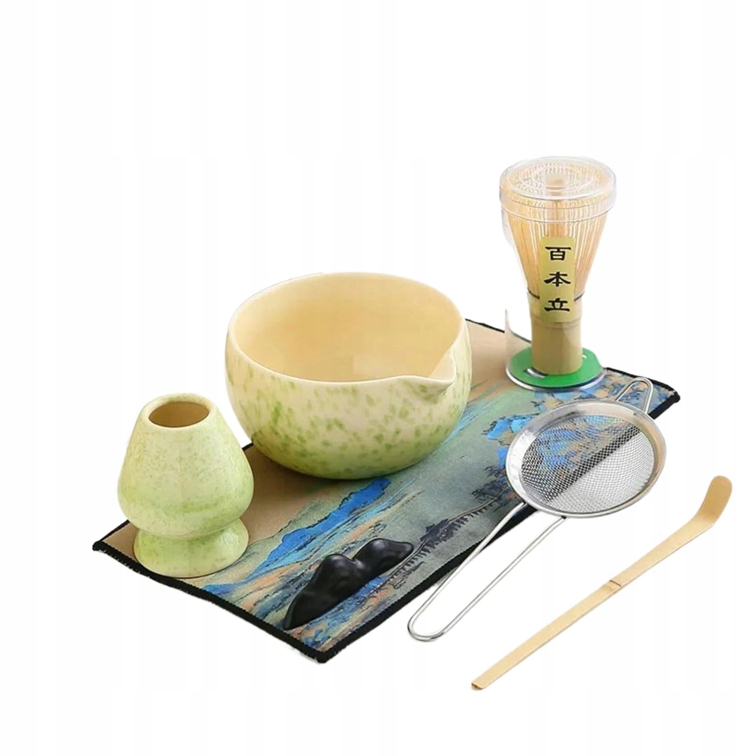 Umělecký Set Pro Čajový Obřad Matcha S Impresionistickými Vzory