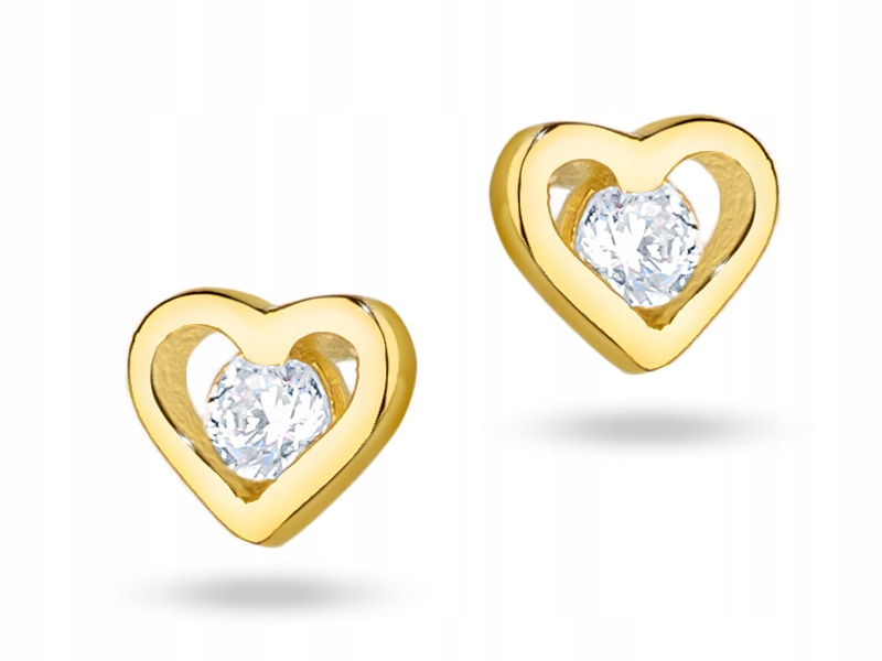 Śliczne złote kolczyki pr. 333 z cyrkonia Serce