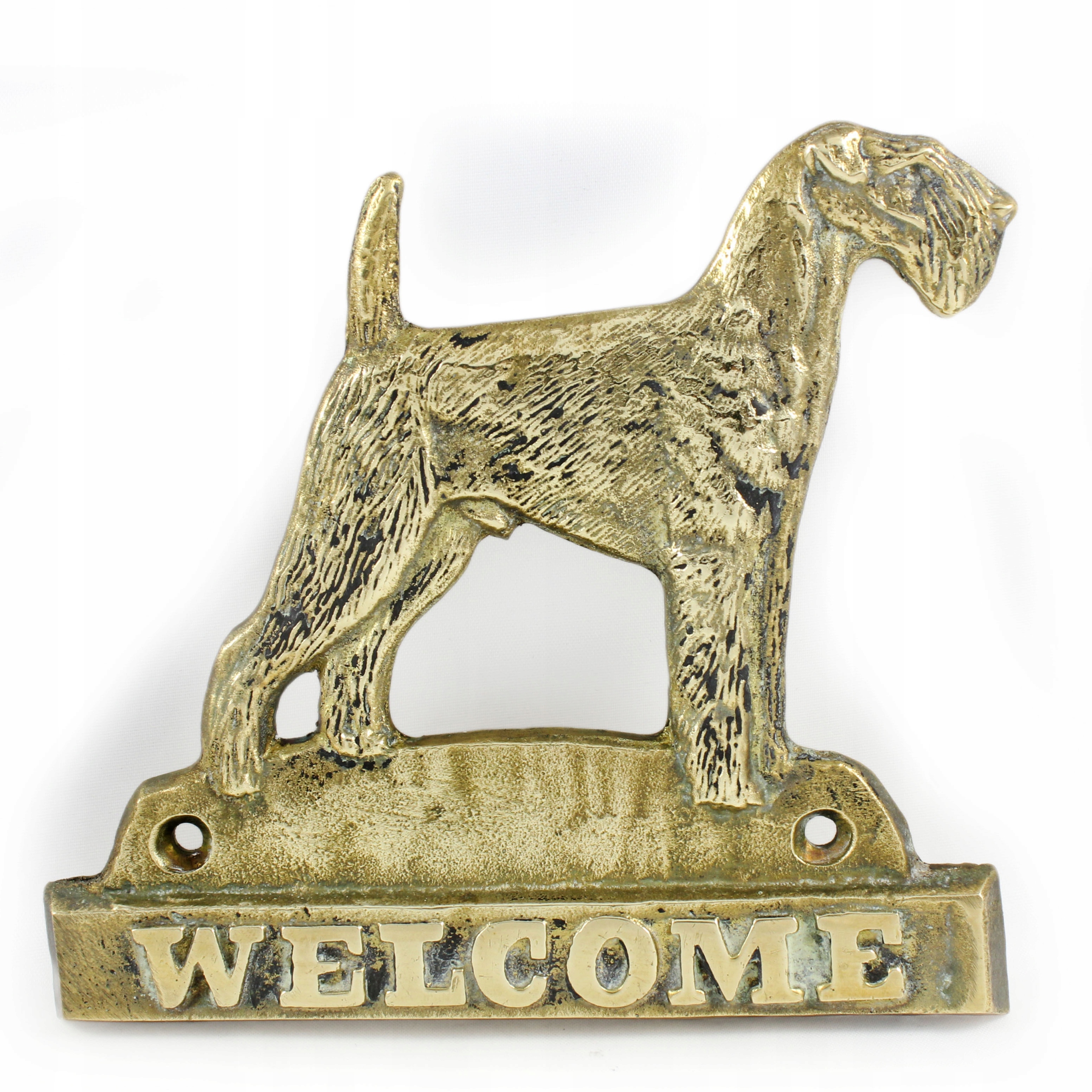Airedale Terrier mosadzná tabuľa na dvere so psom, štítok Welcome