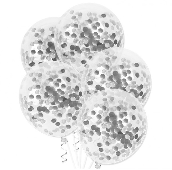 

Balony z konfetti srebrne ślub wesele komunia x10