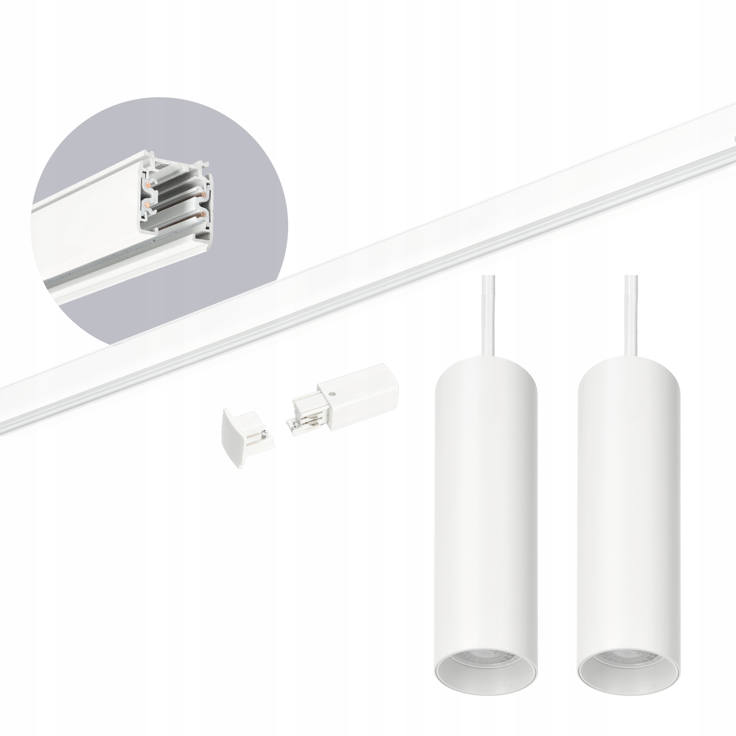 3-fázová koľajnicová súprava 2 m, 2 x závesná lampa, hotový set napájania