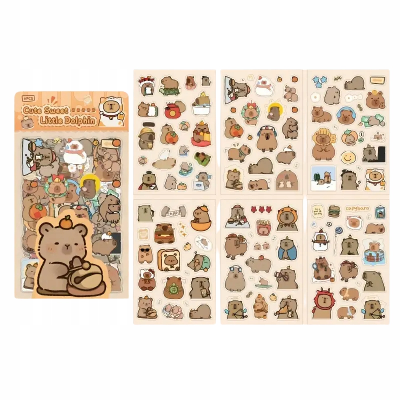 W196 Naklejki Sticker Bomb Wlepy wlepki Kapibara Cute Sweet 6 ark.