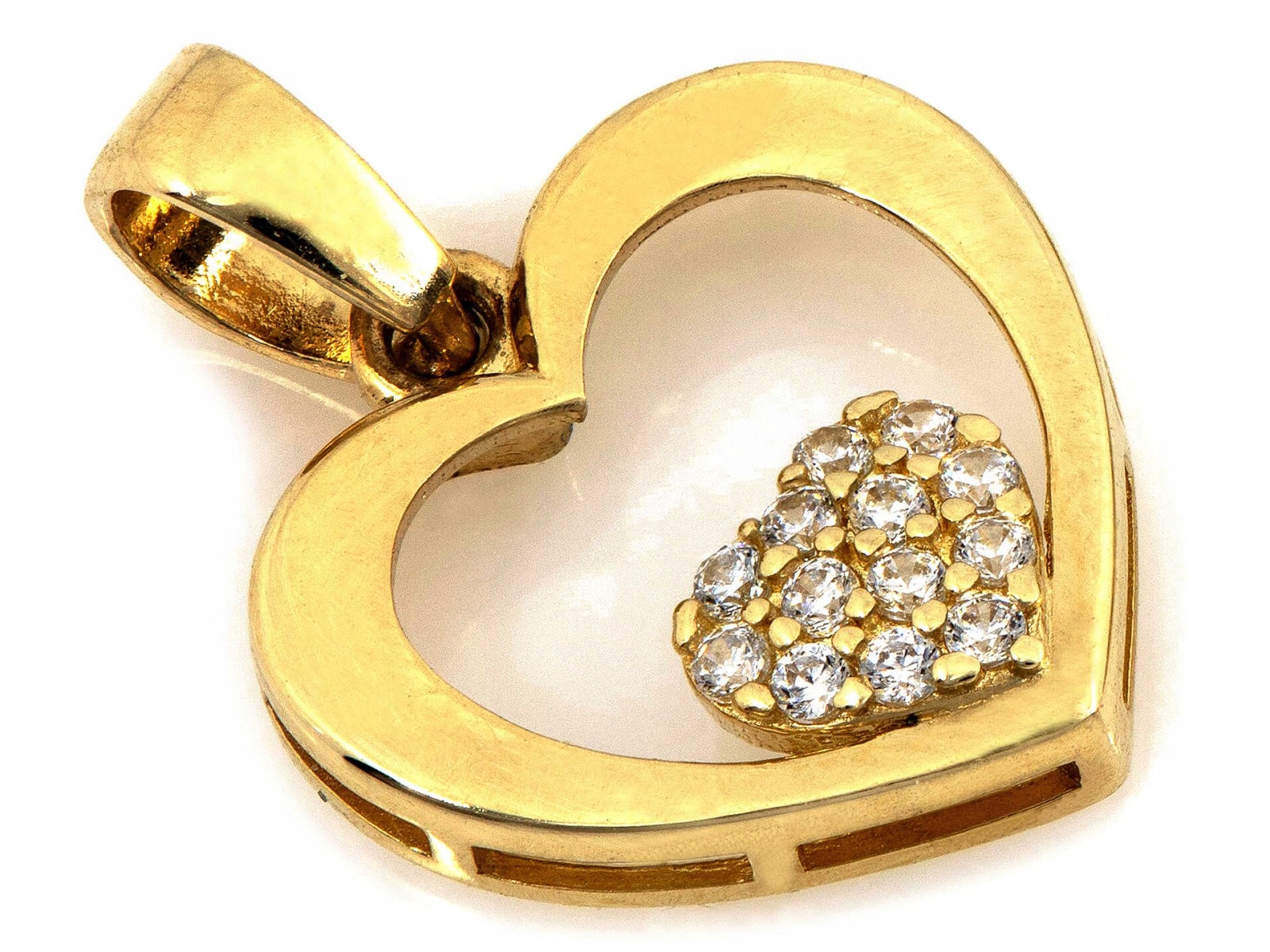 Přívěsek zlatý 585 dvě srdce s bílými zirkony 0.73 g Srdíčko dárek