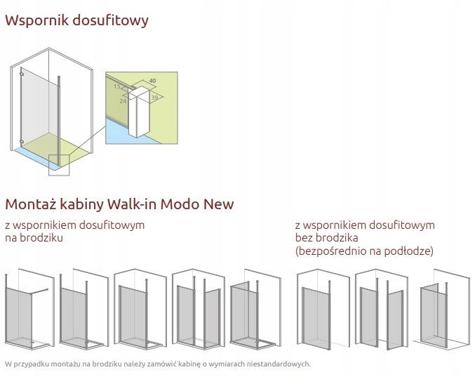 Modo New II Walk-in ścianka 100x200 RADAWAY Mocowanie uniwersalne