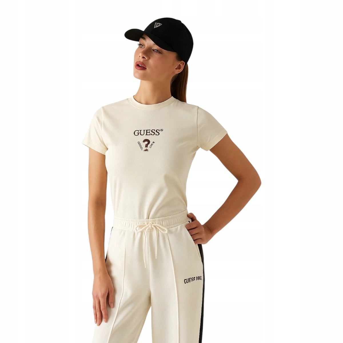 Tričko tričko Guess Colette s krátkým rukávem, ecru rL