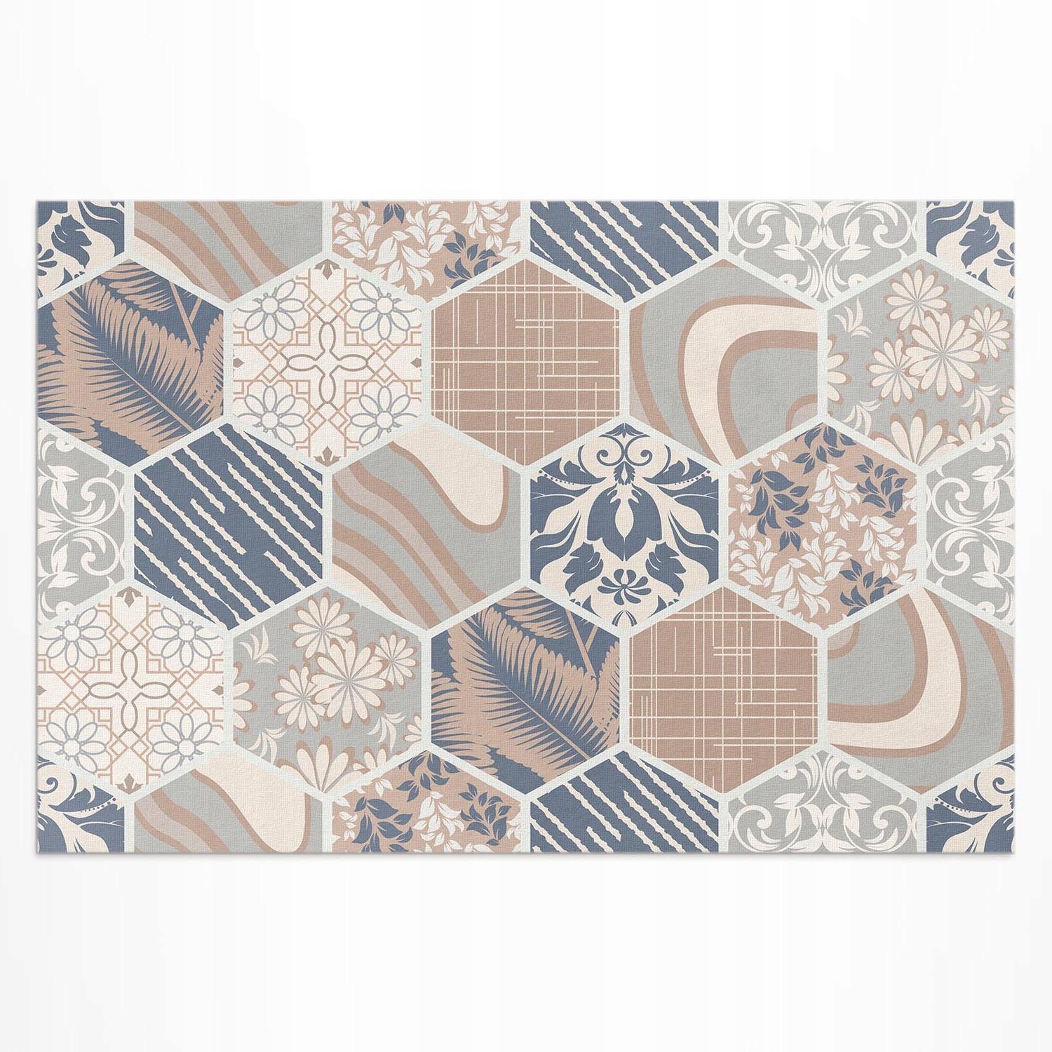 Štýlový vinylový koberec do záhrady Havajské hexagony boho dlaždice 225 x 150 cm