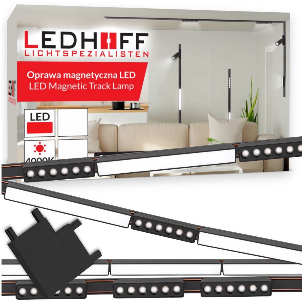 Magnetické koľajnicové osvetlenie Lišta koľajnica 2x1m 6x Spot Led lineárna lampa