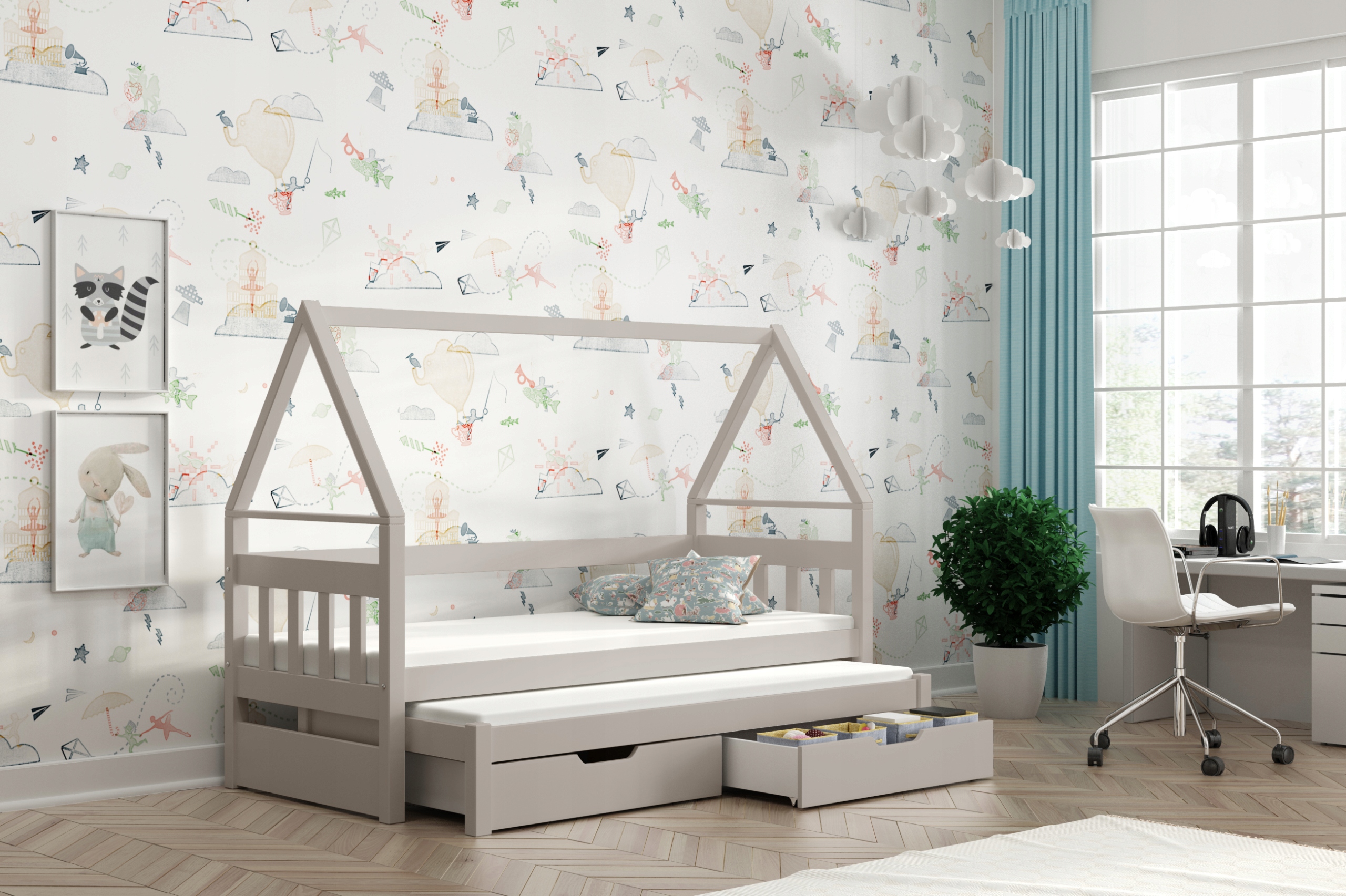 Łóżeczko drewniane DOMEK - materace GRATIS !