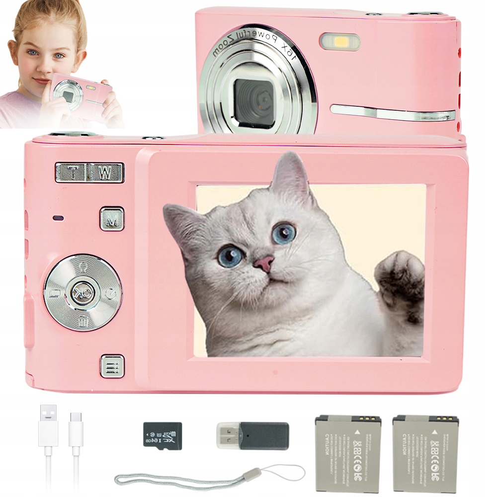 Retro Digitální Fotoaparát Přenosná CCD Kamera S Bleskem 16X Zoom 2,4 Palce 64G+2AKU