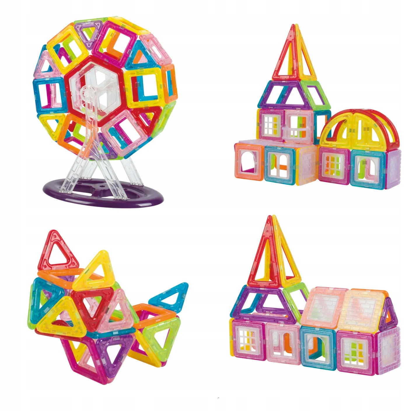 KLOCKI MAGNETYCZNE KONSTRUKCYJNE 3D ZESTAW 128 ELEMENTÓW DLA DZIECKA Szerokość produktu 44 cm