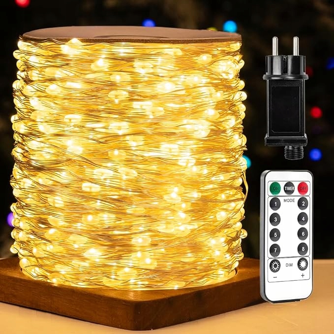Vánoční osvětlení na stromeček Řetěz s mikro Led drátky 1200 žlutý 122 m dálkové ovládání