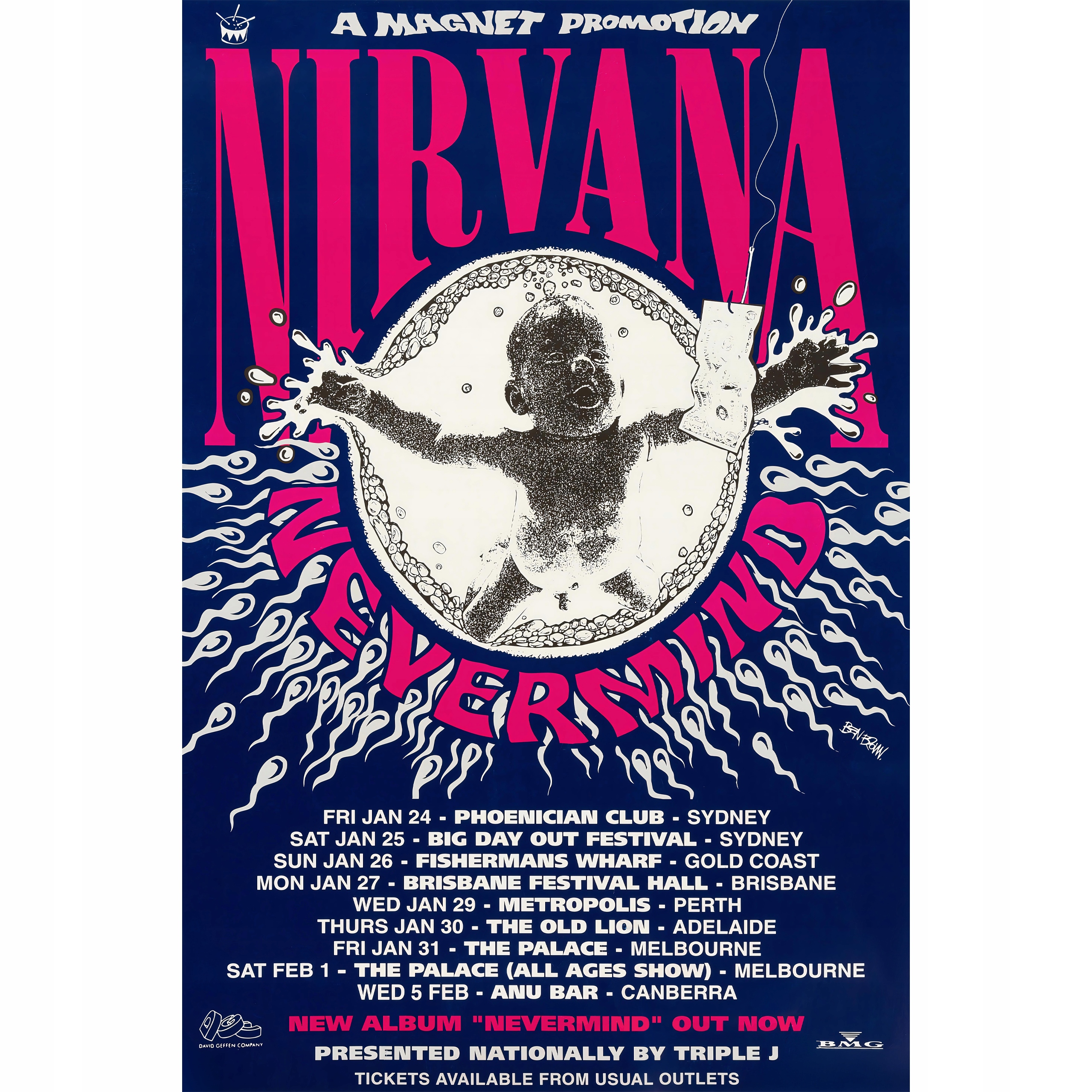 Plakát Nirvana 1992 Australian Tour Concert Vzácnost, Sběratelský
