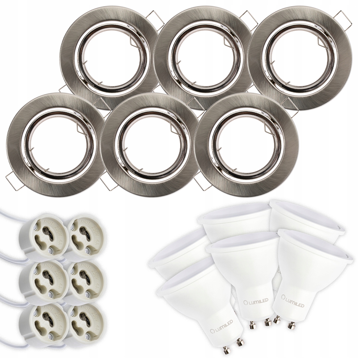 6x Oprawa Halogenowa Podtynkowa Lampa Sufitowa Ruchoma Satyna + LED GU10 3W