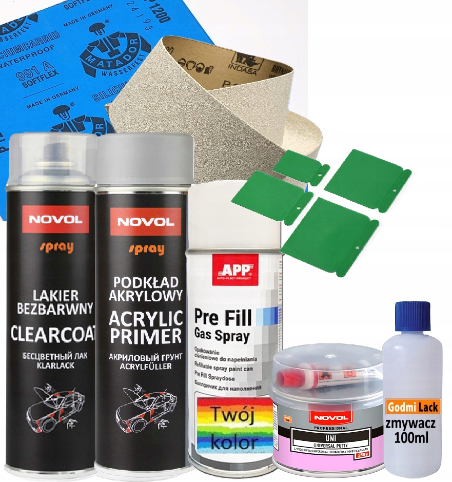 Novol Zestaw Lakier Samochodowy +szpachla Uni