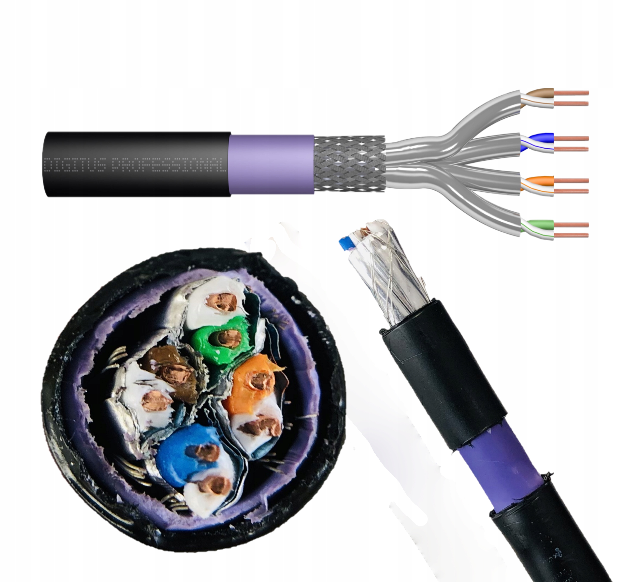 Internetový kabel Lan kroucený vnější zemní S/ftp kat.7 drát 25 m
