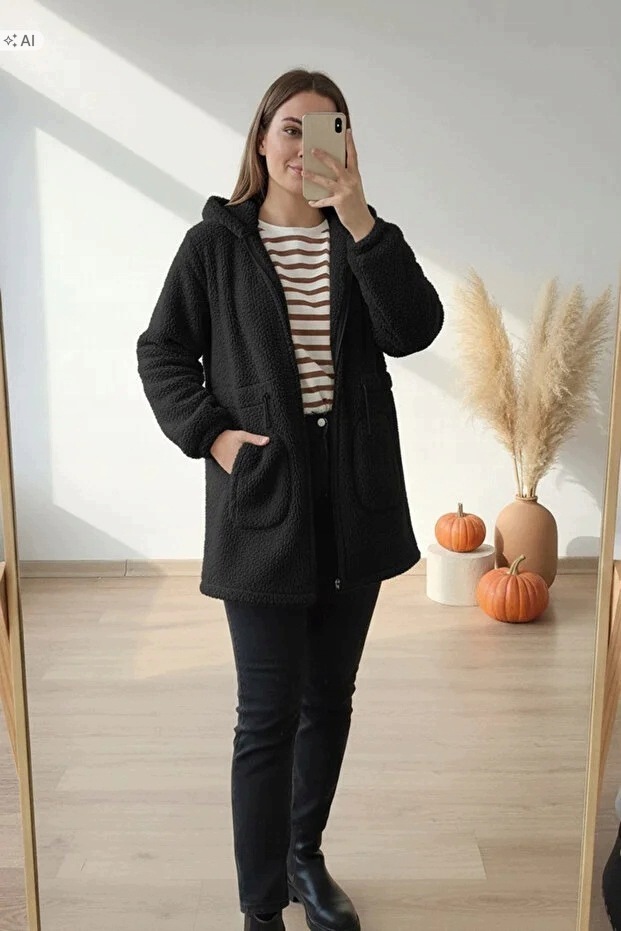 Černá Měkká Prošívaná Bunda S Kapucí Oversize 40 5IA