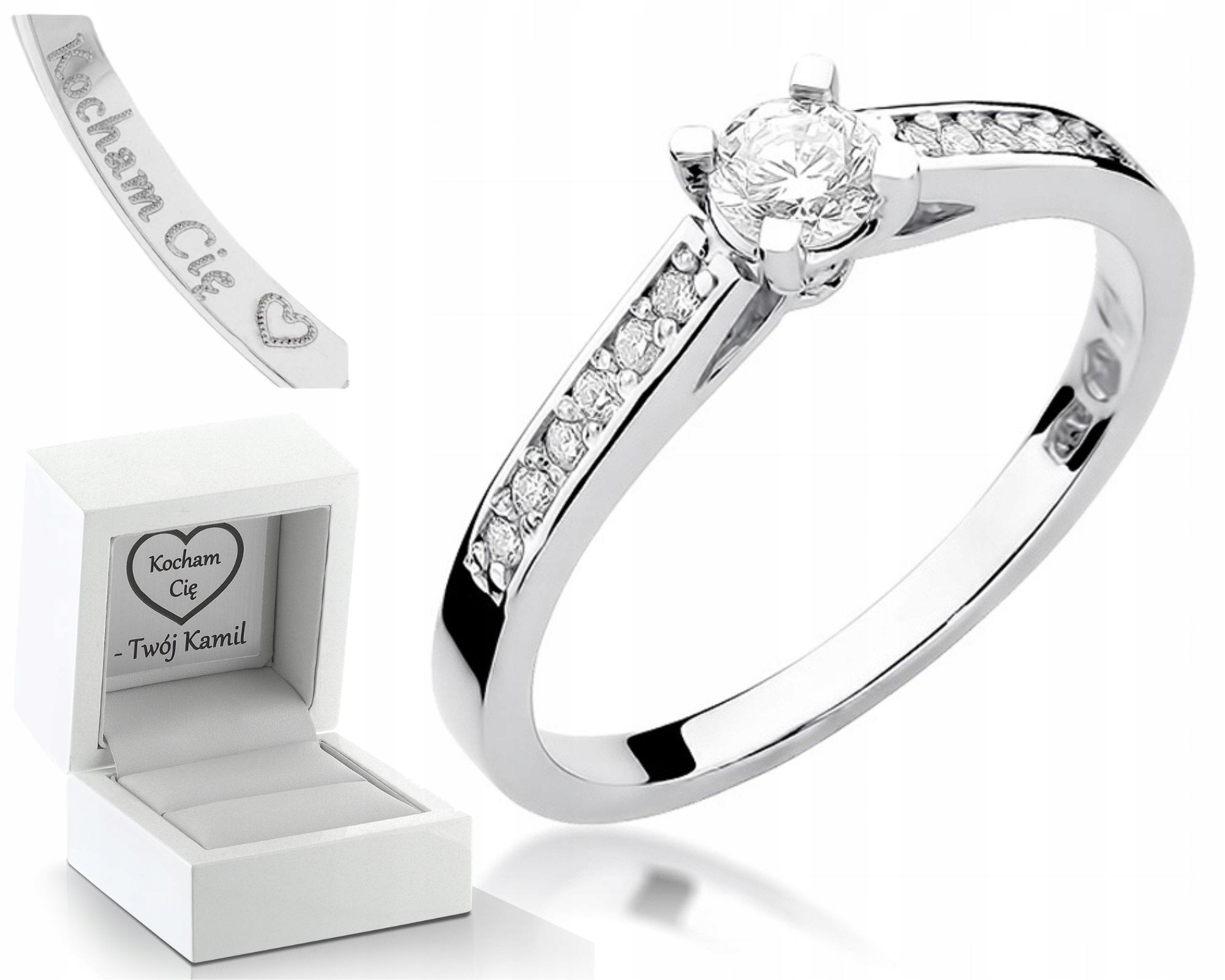 Prstýnek Z Bílého Zlata S Diamanty 0,36 Ct Gravírování