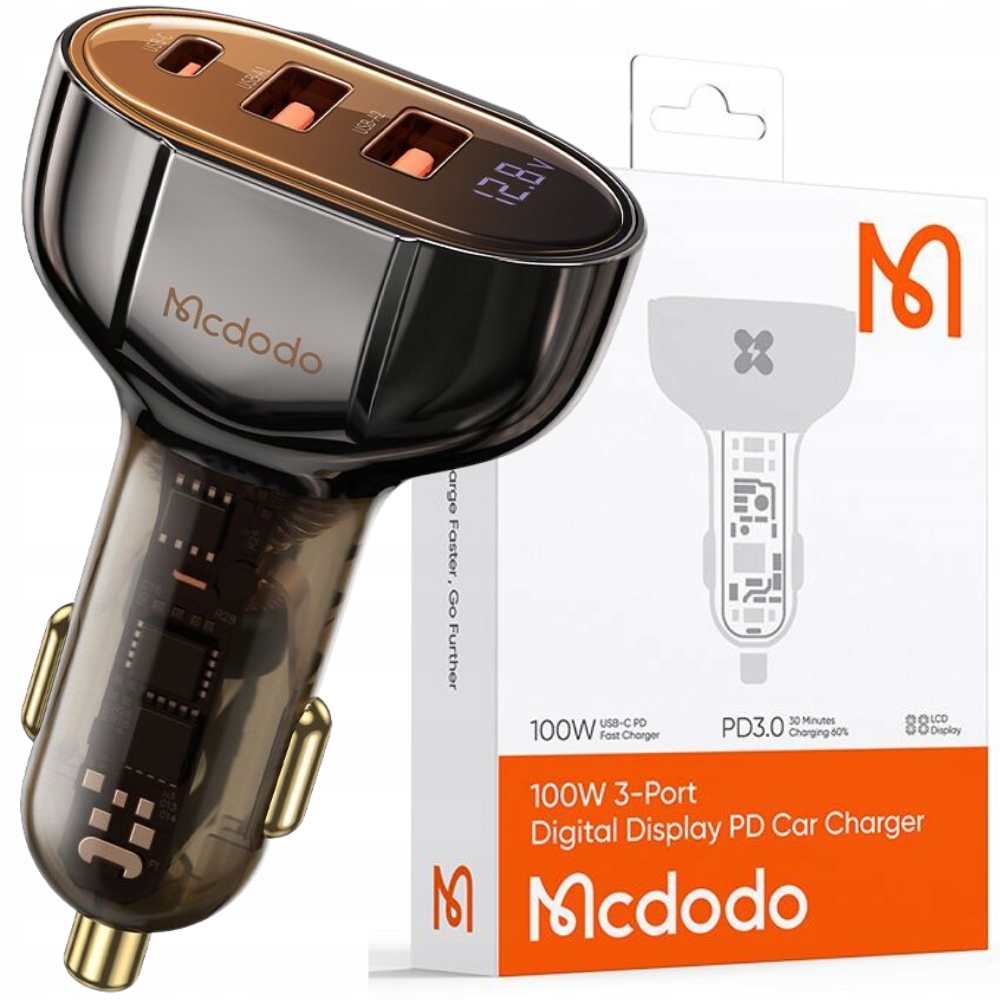Mocna ładowarka samochodowa 100W 3x Usb Usb-c z Led Mcdodo