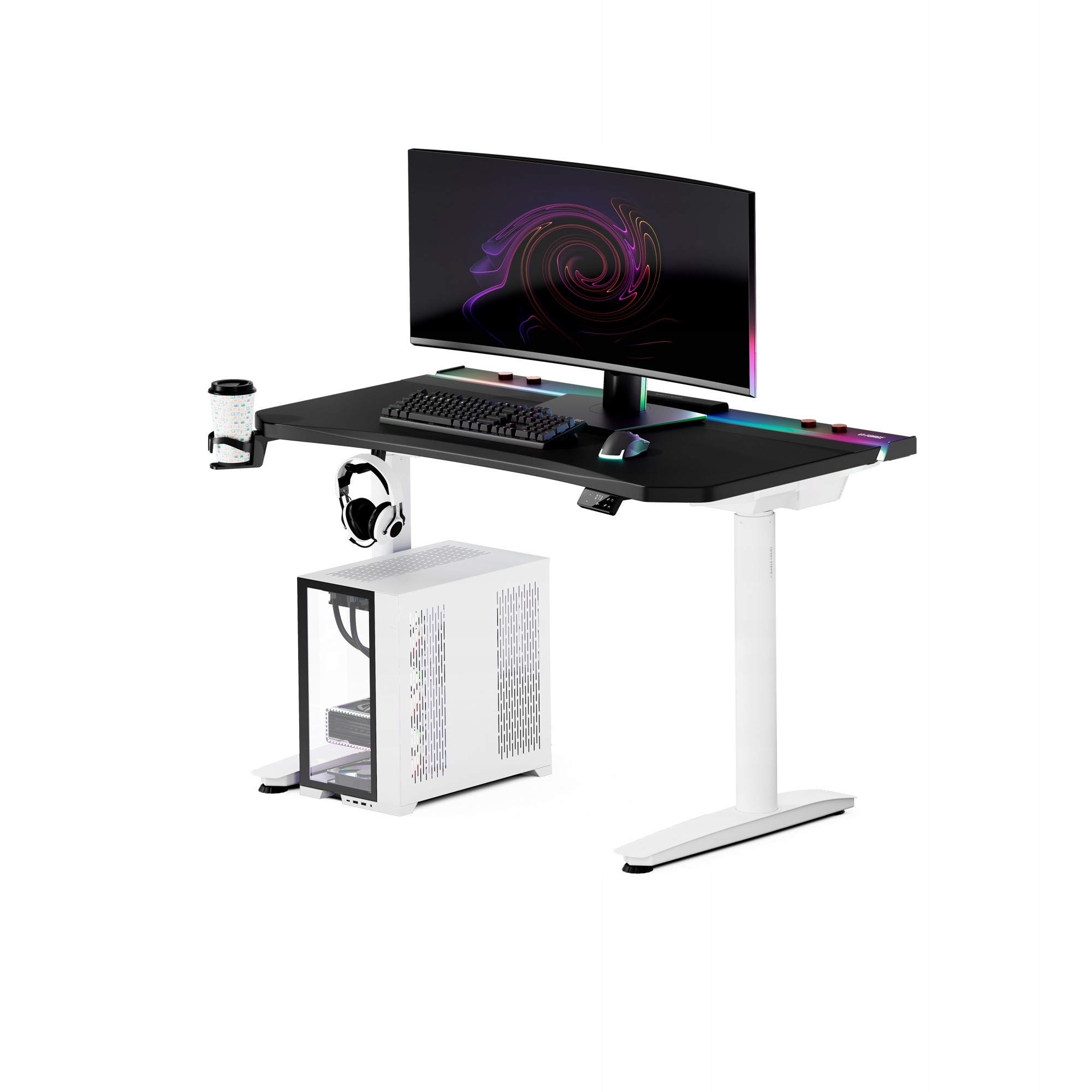 Biurko gamingowe elektryczne RGB, z uchwytami, czarno-białe: Diablo X-Forge 1200