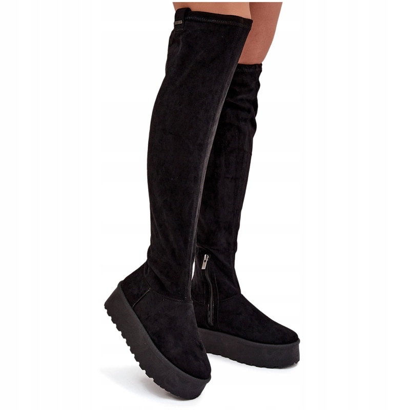 Dámské Kozačky Za Koleno Platforma Eko Semiš Big Star SS274264 Černé 38