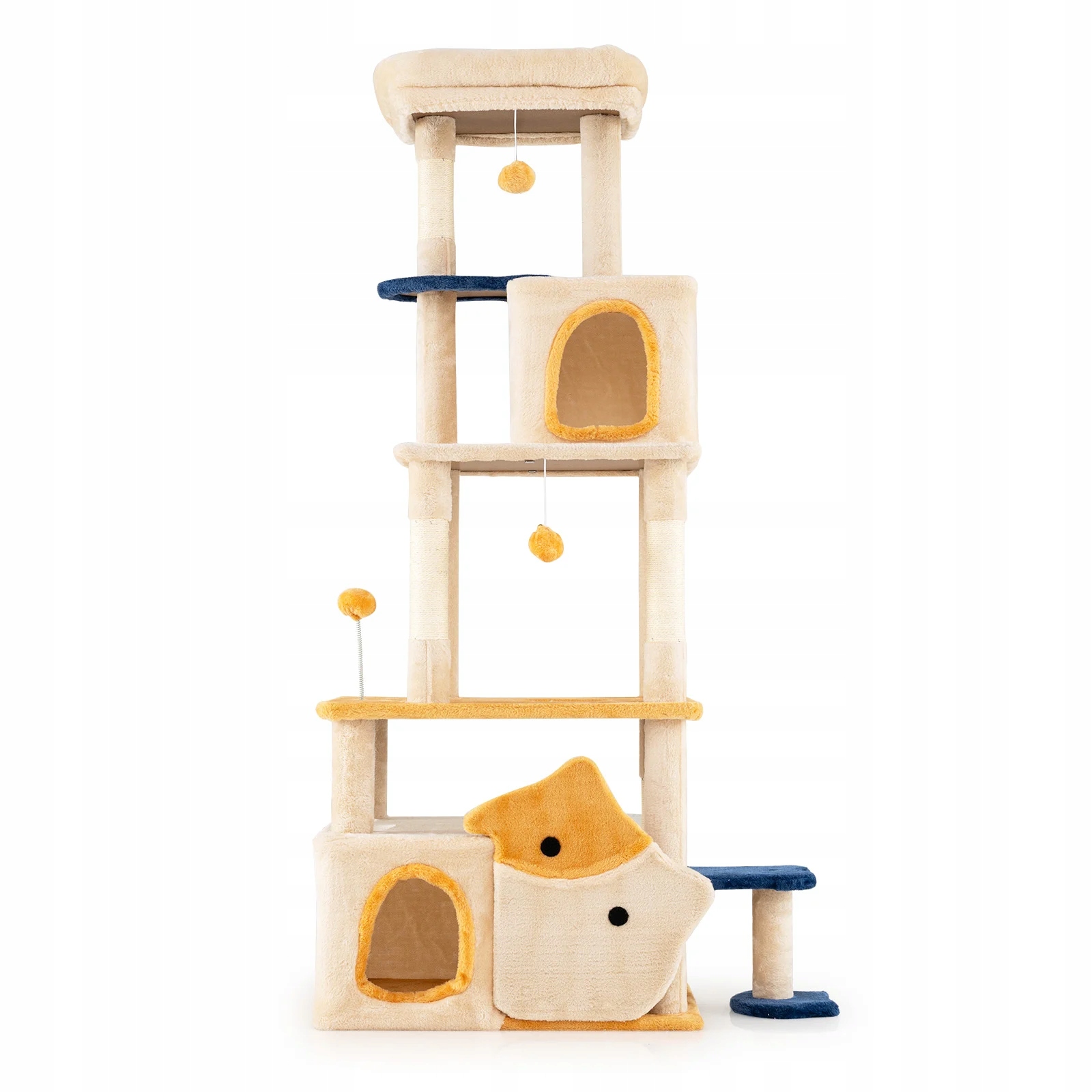 Levně Vysoký víceúrovňový škrabák pro kočky Pelíšek pro kočky s motivem koček